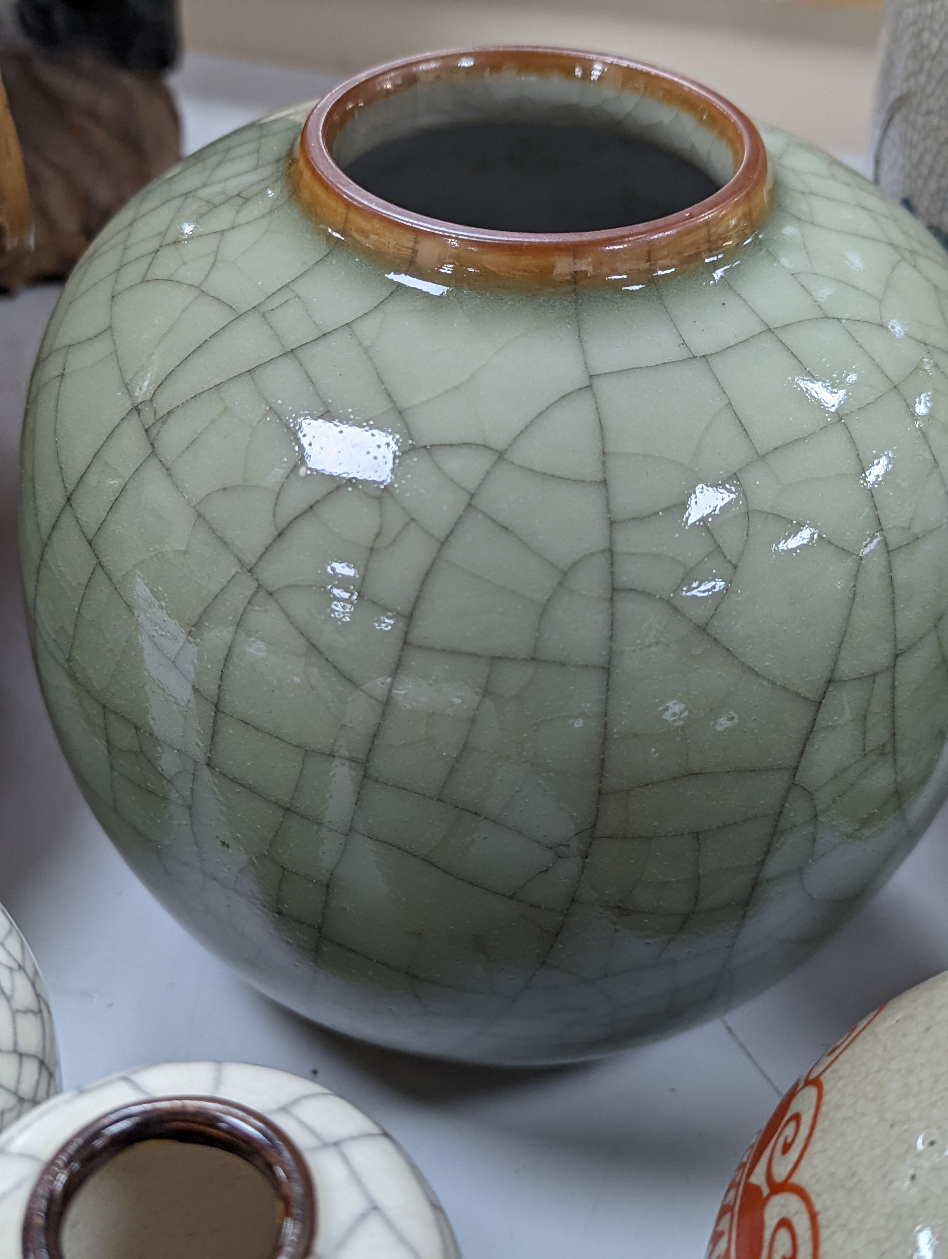 A group of 19th/20th century Chinese crackle glaze vases, tallest 30 cms high.